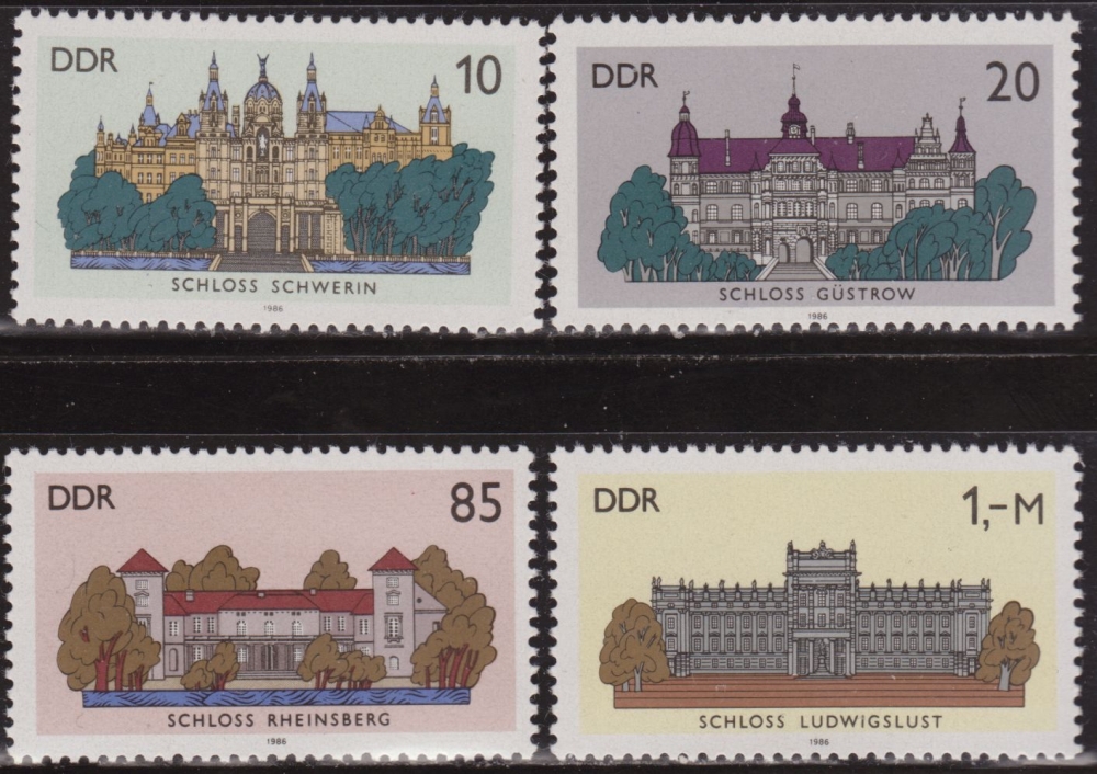 Alemania DDR 1986 Scott 2555/8 Sello ** Castillos Schwerin, Gustrow, Rheinsber y Ludwigslust Timbres Allemagne Germania Germany Alemagne Deutschland